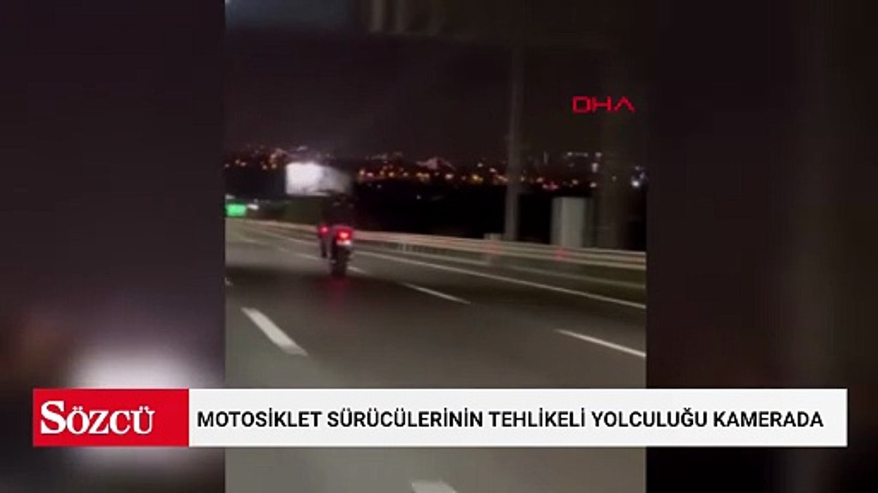 Otoyolda motosiklet sürücülerinin tehlikeli yol...