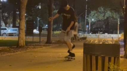 Man's attempt to pull off cool skateboard jump ends with a botched landing