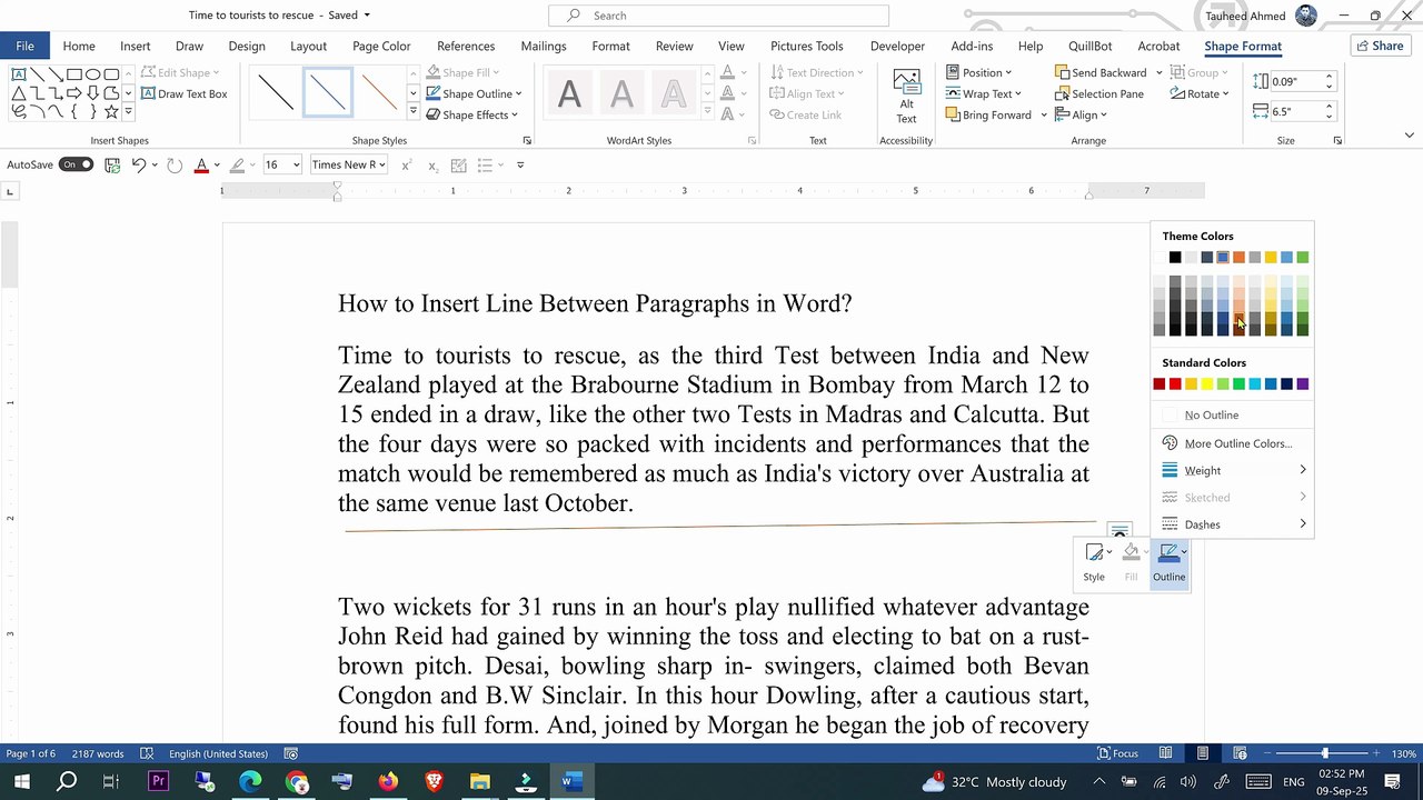 how to insert line between paragraphs in word