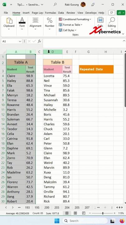How do I get common data from two tables in Exc...