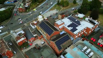 Drone footage of solar panels at Guru Nanak Gurdwara Smethwick
