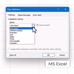 MS Excel Number Range Data Validation