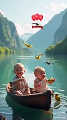 🌸_Innocent_Baby_Boy___Girl_Playing_with_Cuckoo_Birds_on_a_Boat_🌸(360p)