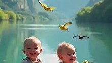 🌸_Innocent_Baby_Boy___Girl_Playing_with_Cuckoo_Birds_on_a_Boat_🌸(360p)