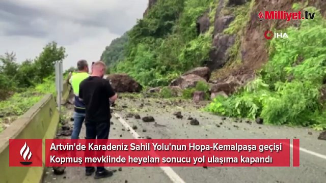 Artvin'de heyelan! Karadeniz Sahil Yolu ulaşıma kapandı