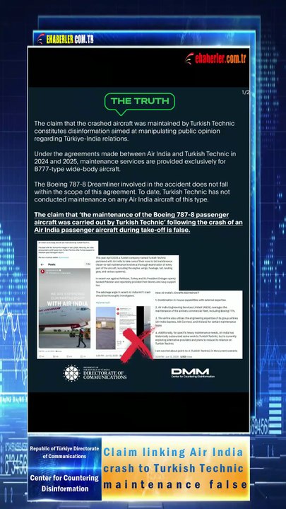 Claim linking Air India crash to Turkish Technic maintenance false