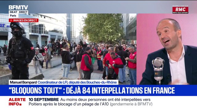 Bloquons tout : Il y a un certain nombre de conquêtes sociales, démocratiques, qui ont été gagnées par des initiatives de désobéissance civile , souligne Manuel Bompard (LFI)