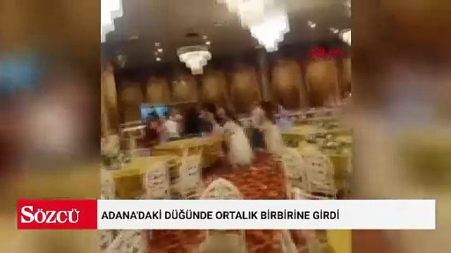 Adana'daki düğünde ortalık birbirine girdi: Kavga anları kamerada