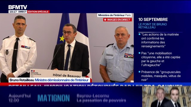 Elles ont été visées par des tirs de mortiers, des pavés de plusieurs kilos : Bruno Retailleau rend hommage aux forces de l'ordre mobilisées pour encadrer le mouvement Bloquons tout