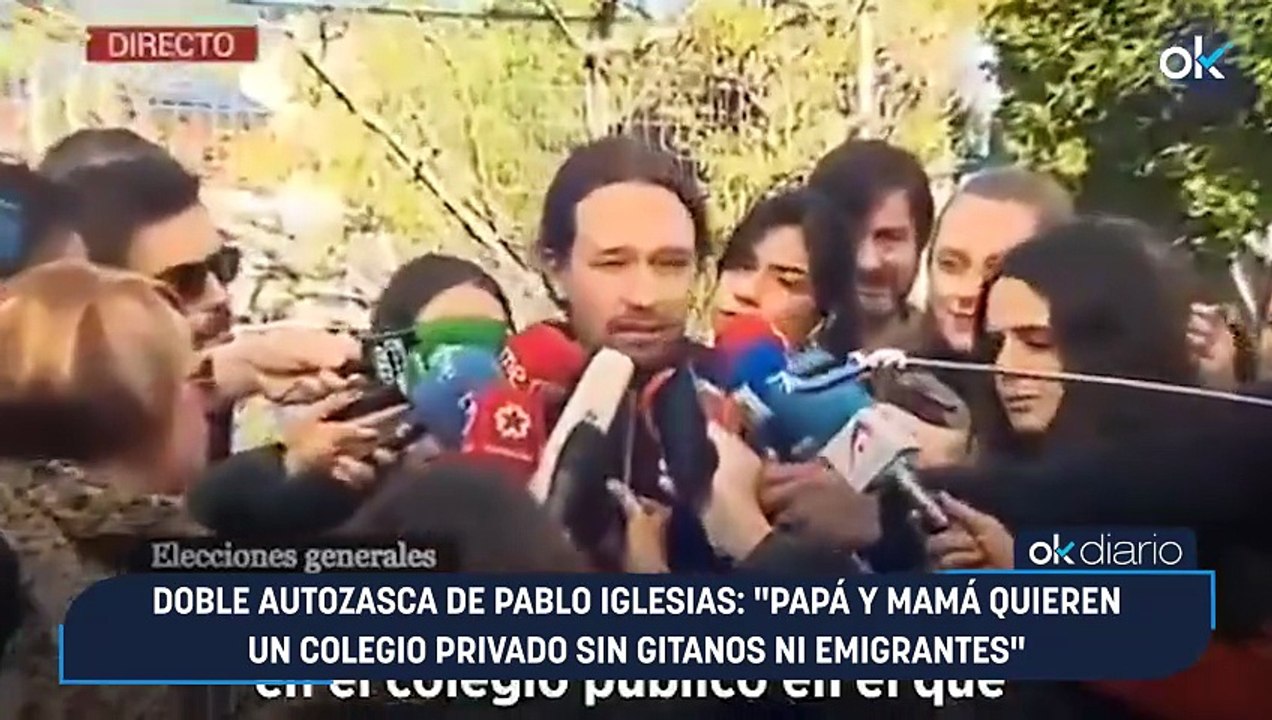Doble autozasca de Pablo Iglesias: "Papá y mamá quieren un colegio privado sin gitanos ni emigrantes"