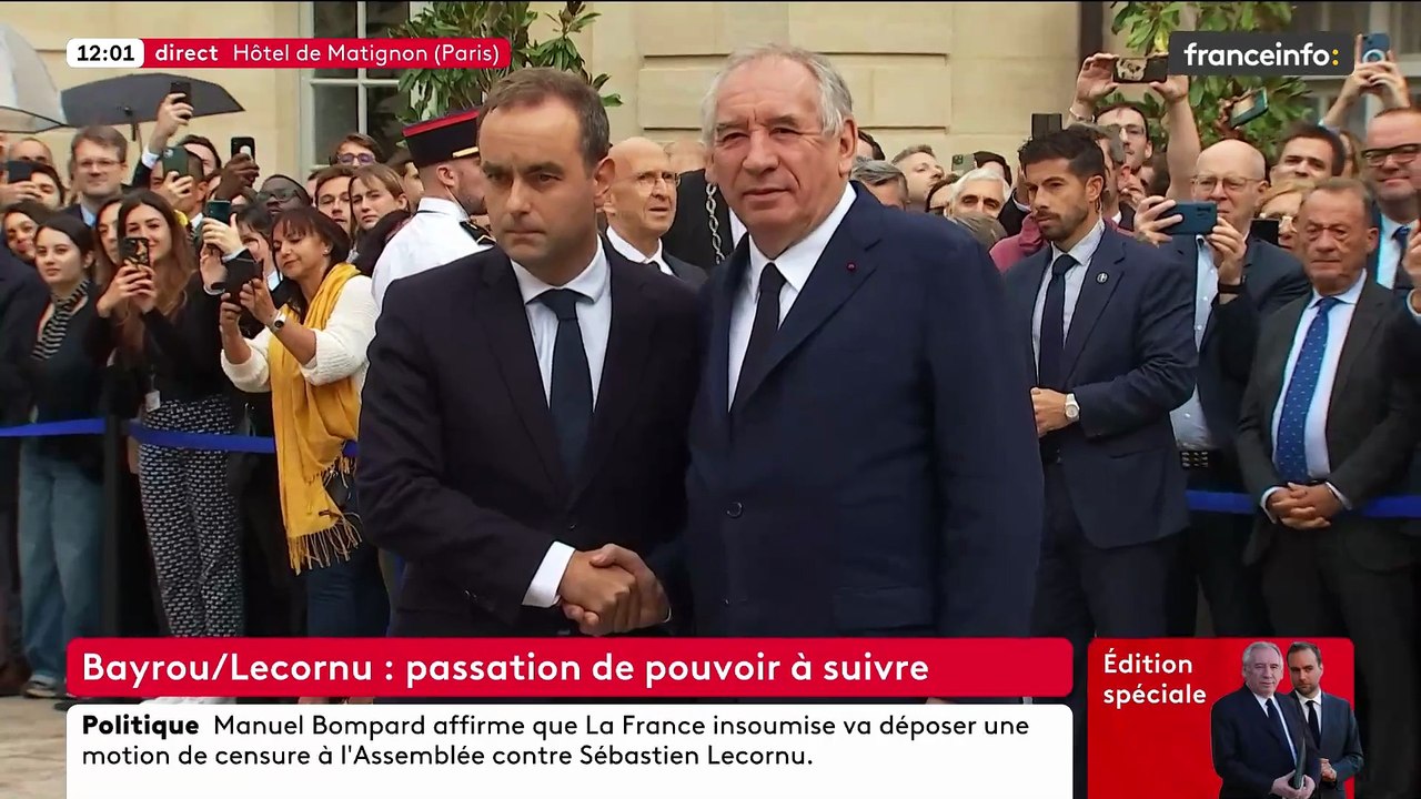 Regardez l'arrivée du nouveau Premier ministre Sébastien Lecornu à Matignon ce midi pour la passation de pouvoirs avec François Bayrou - VIDEO