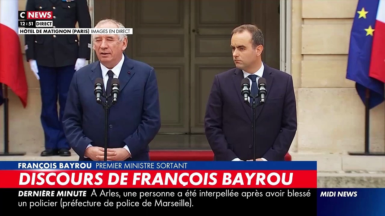 Passation de pouvoirs: Revoir les discours de François Bayrou et du nouveau Premier ministre Sébastien Lecornu ce midi à Matignon - VIDEO