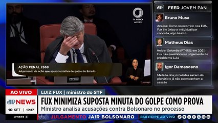“Cogitação não é crime”, diz Luiz Fux durante voto de acusações contra Jair Bolsonaro