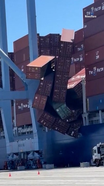 Shipping Containers Fall off Boat Onto Port in California