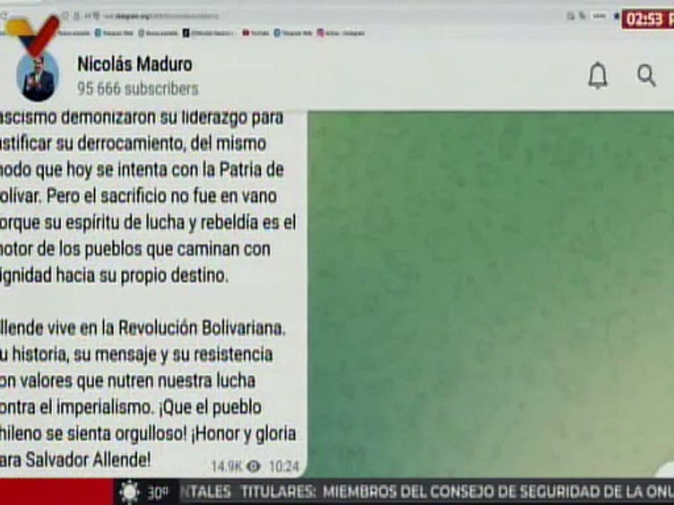 Pdte. Nicolás Maduro conmemora 52 años del golpe de Estado contra Salvador Allende