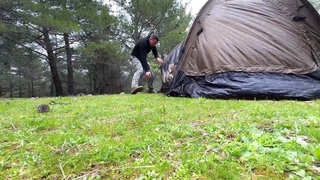 Solo Camping in Heavy Rain and Rainstorm with My Dog! - Hot Tent Rain Camping