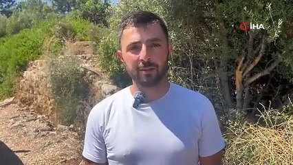 Yol kenarındaki yangını gören tatilci aile alevlere yangın tüpüyle müdahale etti