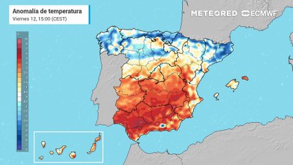 Anomalías de temperatura prevista para los próximos días en España