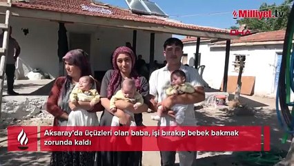 Üçüzleri olan baba, işi bırakıp evde bebek bakmaya başladı: Sürekli kucakta gezdiriyoruz.