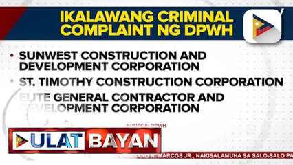 Ikalawang reklamong kriminal laban sa mga opisyal ng DPWH at mga kontratista, ihahain sa Ombusman sa susunod na lingo | ulat ni Bernard Ferrer