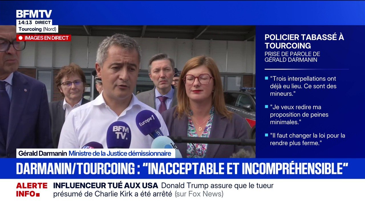 Agression d'un policier à Tourcoing : "Ce qu'il faut c'est modifier la loi, c'est pas s'en prendre aux juges", explique Gérald Darmanin, ministre de la Justice démissionnaire