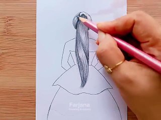 How to draw a girl with beautiful dress for beginners __ Drawing Tutorial __ كيفية رسم فتاة