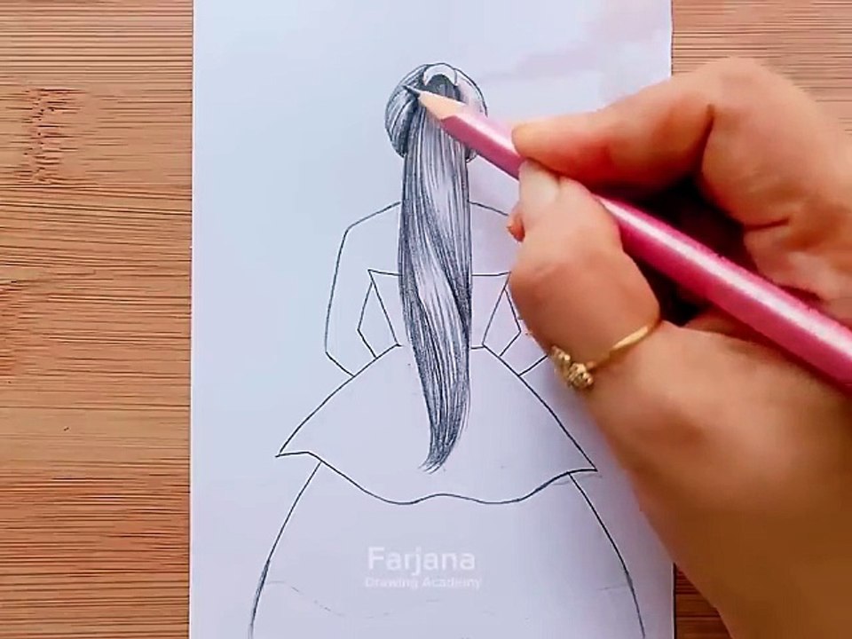 How to draw a girl with beautiful dress for beginners __ Drawing Tutorial __ كيفية رسم فتاة