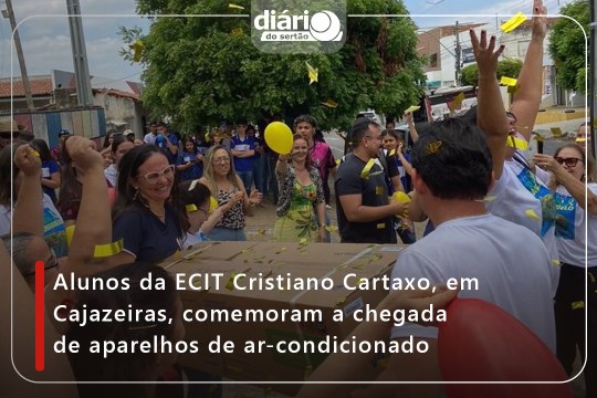 Alunos da ECIT Cristiano Cartaxo, em Cajazeiras, comemoram a chegada de aparelhos de ar-condicionado