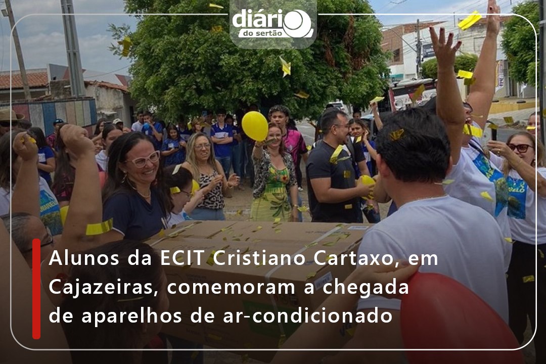 Alunos da ECIT Cristiano Cartaxo, em Cajazeiras, comemoram a chegada de aparelhos de ar-condicionado