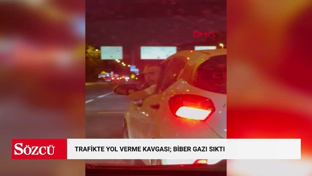 Üsküdar’da sürücünün trafikte yol verme kavgasında biber gazı sıktığı anlar kamerada