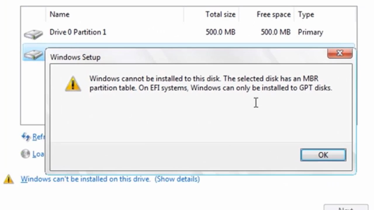 Windows cannot be installed to this disk the selected disk has an mbr partition table on efi systems... Solved