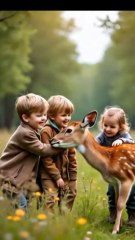 children playing with deer 🦌