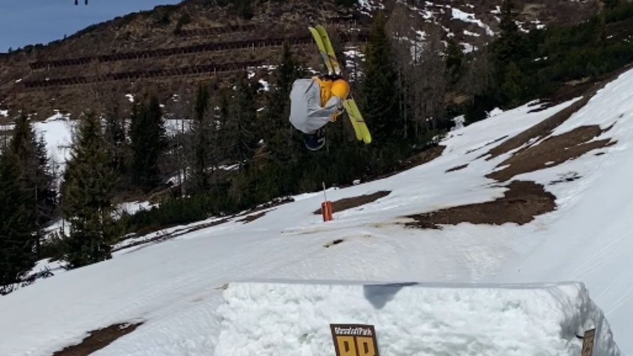 Boy risks a jump while skiing and pulls off a nearly impossible save