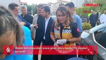 Bakan konvoyundaki araca giren yavru kediyi 112 ekipleri kurtardı