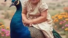 ✨_Beautiful_Baby_Girl_on_a_Peacock_in_Magical_Desert_with_Birds_🌸🦚(360p)