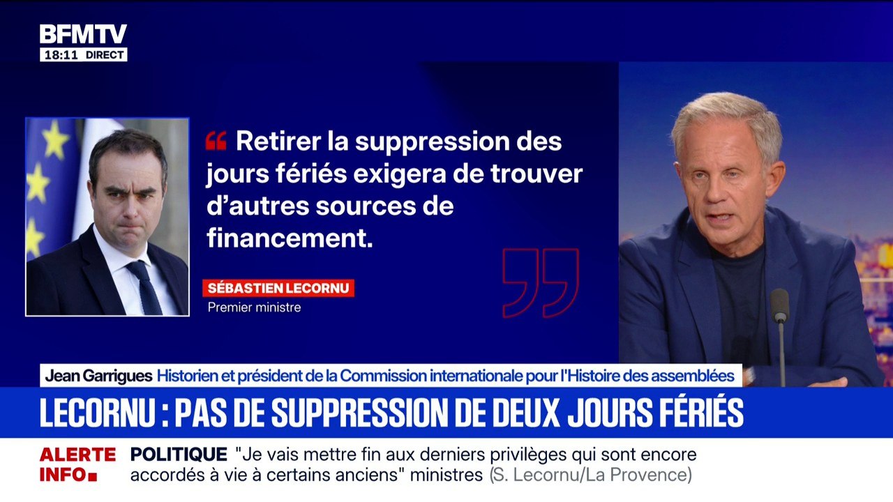 Pas de suppression de deux jours fériés: "Il fallait enlever cette épine du pied au gouvernement de Sébastien Lecornu", explique Jean Garrigues, historien