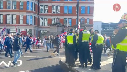 Tommy Robinson supporters clash with police during central London rally
