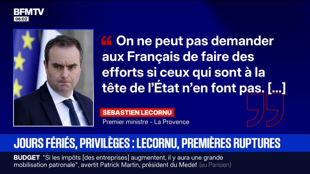 Le Premier ministre Sébastien Lecornu annonce qu'il va revenir sur la suppression de deux jours fériés , entamant un projet de rupture avec François Bayrou