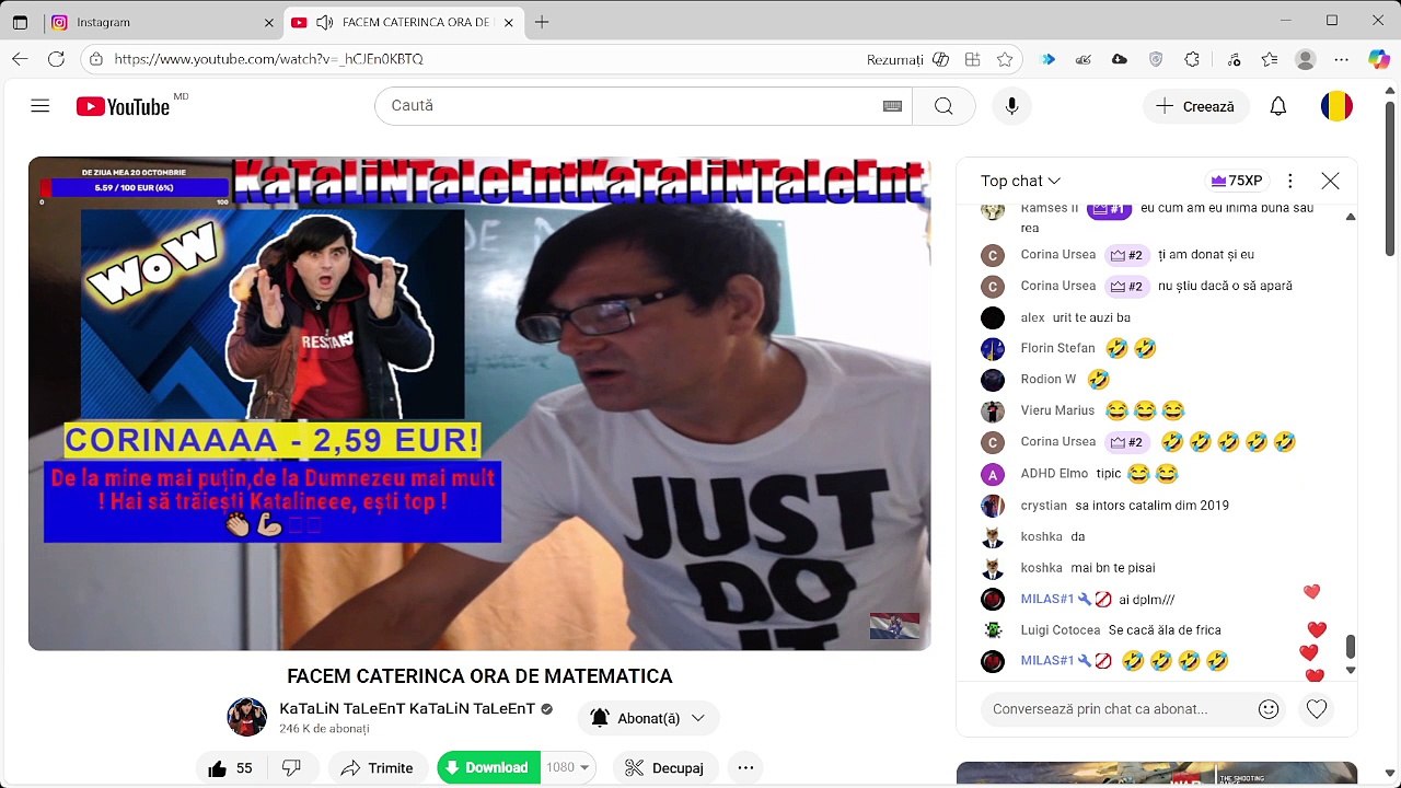 Fragment din live-ul lui KaTaLiN TaLeEnT de pe YouTube (13.09.2025)
