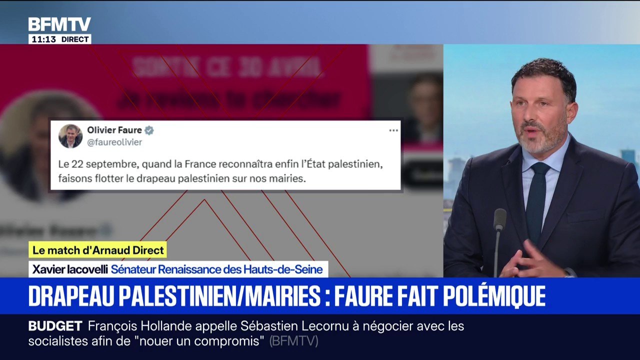 "C'est du populisme", réagit Xavier Iacovelli, sénateur Renaissance, à la proposition d'Olivier Faure d'afficher un drapeau de la Palestine dans toutes les mairies le 22 septembre
