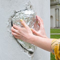 Unique approach to fixing wall holes in the city 🦖 #diy #repair #handyman #fyp