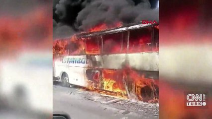 Yolcu otobüsü alev aldı! Korku dolu anlar kamerada...