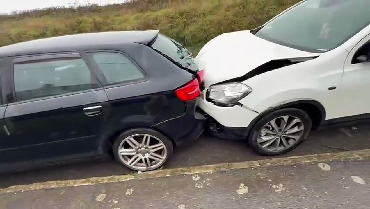The scene where several cars were left with severe damage after the incident at Westdown Road in Delabole