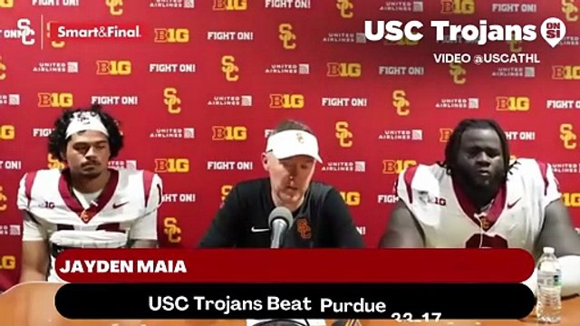 USC Trojans Coach Lincoln Riley, Jayden Maiava, and Jamaal Jarrett discusses how fired up the Trojans were to play
