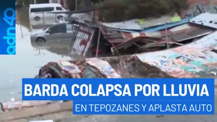 Colapsó barda perimetral debido a la lluvia y aplasta vehículo en Tepozanes