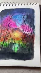 Magical Sunset Forest 🌌 | Easy Watercolor Painting Tutorial #shorts