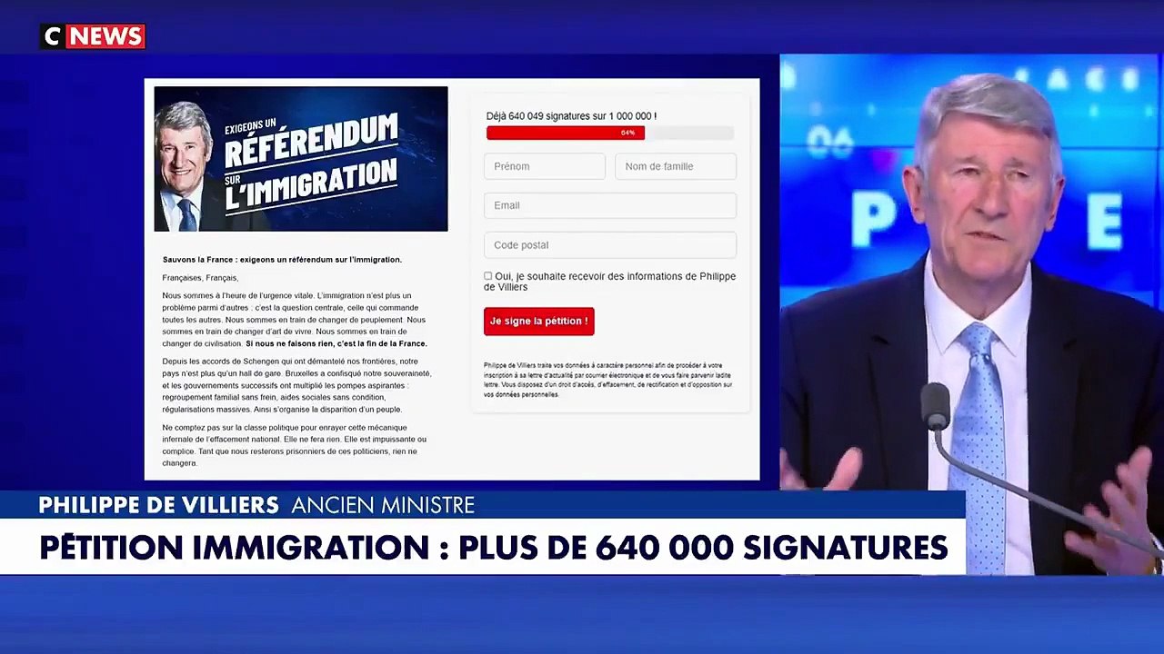 Philippe de Villiers prend la parole et s'explique  :  "J’ai lancé cette pétition pour deux raisons..."