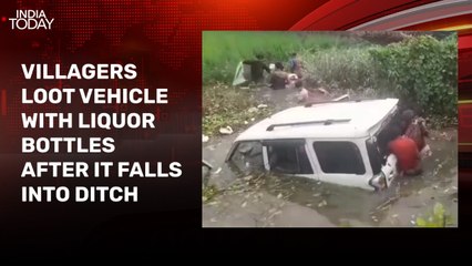 Watch: Locals loot liquor after vehicle falls into ditch in Bihar's Siwan