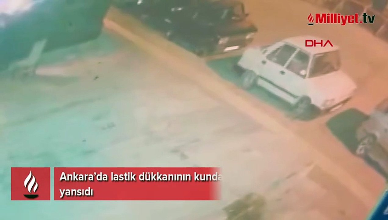 Ankara’da lastik dükkanında yangın kamerada