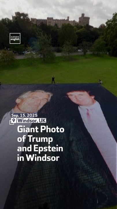 Giant Photo of Trump and Epstein in Windsor